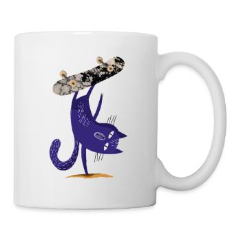 Chat violet sur skateboard - Mug blanc - blanc - Droite