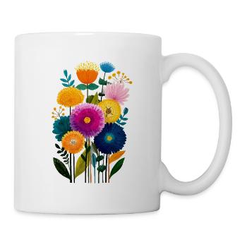 Bunte Blütenpracht Strauß Illustration - Tasse - Weiß - Rechts