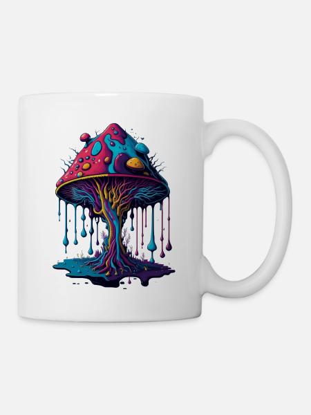 Psychedelischer Leuchtpilz Wald - Tasse - Weiß