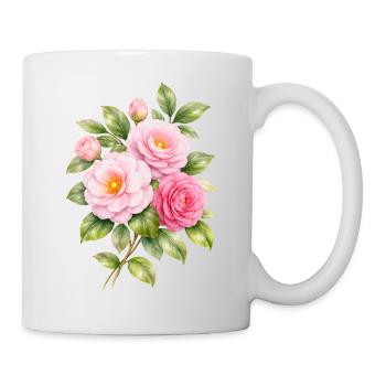 Pink Camellia Blossoms Illustration - Mug - white - Right