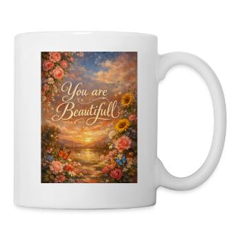 You are Beautiful Floral Sunset Art - Mug - white - Right