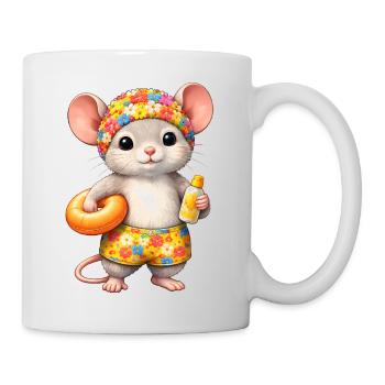 Cute mouse on summer vacation - Mug - white - Right