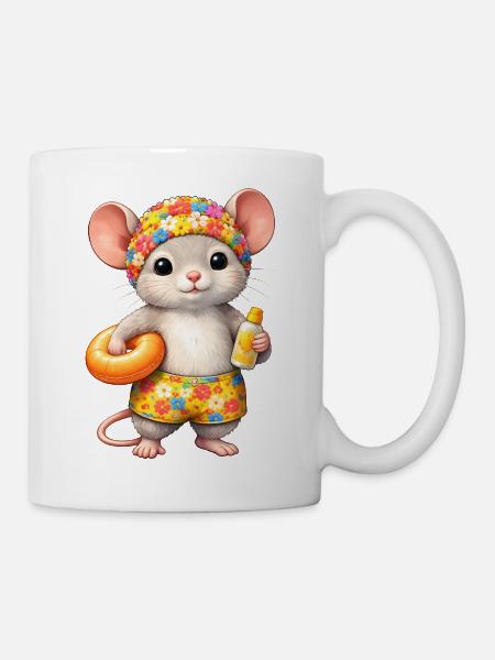 Süße Maus im Sommerurlaub - Tasse - Weiß