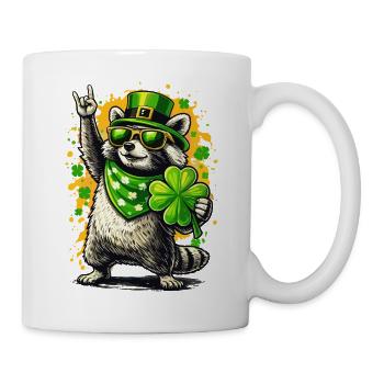 Waschbär St Patricks Day Kleeblatt Lustig - Tasse - Weiß - Rechts