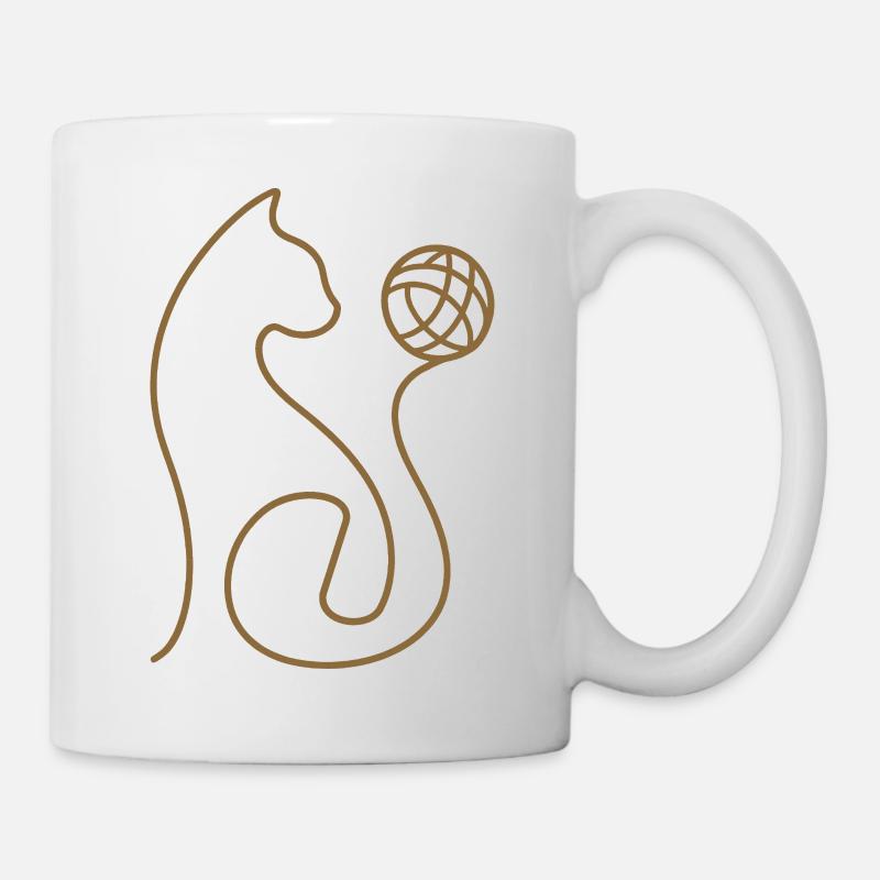 Chat aux lignes de pelotes de laine Design - Mug blanc - blanc