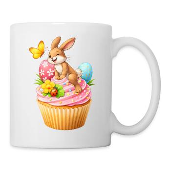 Mignon cupcake de lapins de Pâques avec des œufs de Pâques colorés - Mug blanc - blanc - Droite