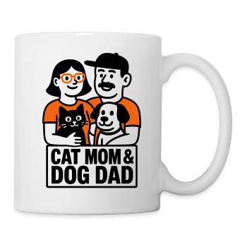 Cat Mom Dog Dad Minimalist Humor Design - Tasse - Weiß - Rechts