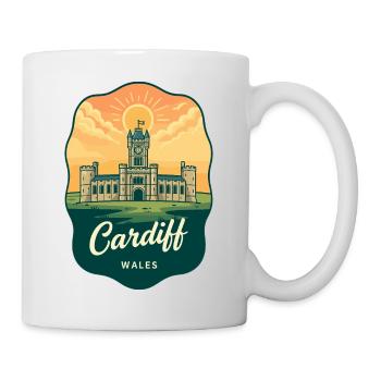 Cardiff Wales Retro Sunset Reiseabzeichen - Tasse - Weiß - Rechts