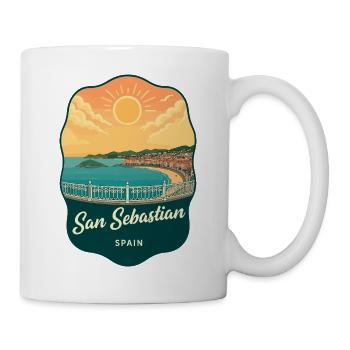 San Sebastian La Concha Retro Sunset Badge - Mug - white - Right