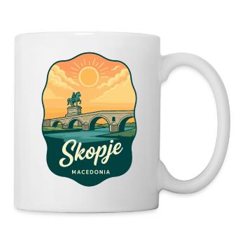 Skopje Stone Bridge Retro Sunset Travel Badge - Mug - white - Right