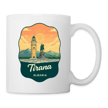 Tirana Skanderbeg Quadratisches Vintage-Reiseabzeichen - Tasse - Weiß - Rechts