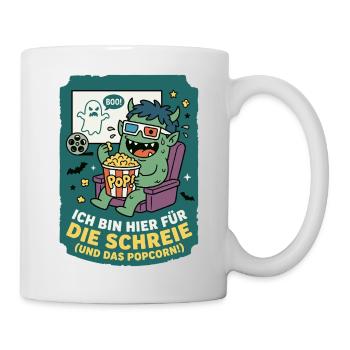 Horror Kino Schreien Popcorn Spruch - Tasse - Weiß - Rechts