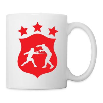 Fecht-Silhouetten-Duell und Kampfwappen - Tasse - Weiß - Rechts