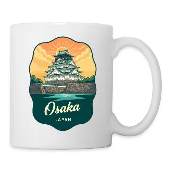 Osaka Castle Japan Retro Sunset Travel Badge - Mug - white - Right