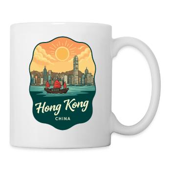 Hong Kong Victoria Harbour Retro Sunset Badge - Mug - white - Right