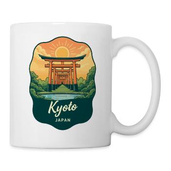 Kyoto Golden Pavilion Vintage-Sonnenuntergangsabzeichen - Tasse - Weiß - Rechts