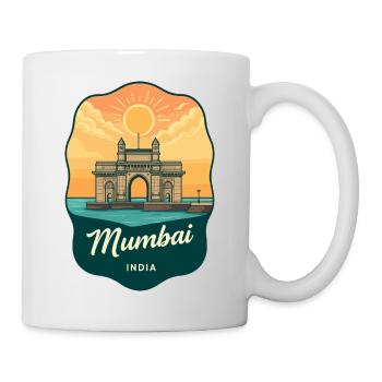 Mumbai Gateway of India Retro Sunset Badge - Mug - white - Right