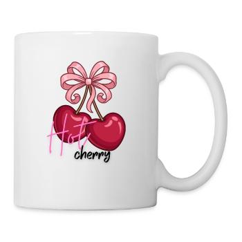 Cherry hearts with bow - Mug - white - Right