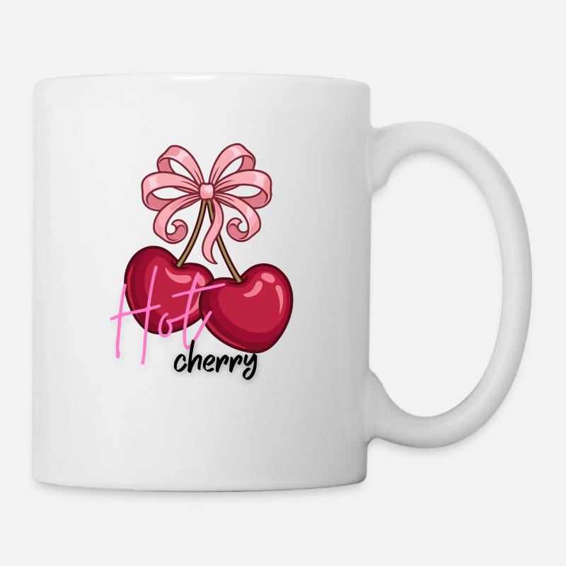 Cherry hearts with bow - Mug - white