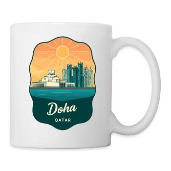 Doha Qatar Vintage Sunset Travel Badge - Mug - white - Right