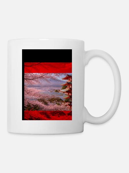 Kirschblütenpagode Szene - Tasse - Weiß