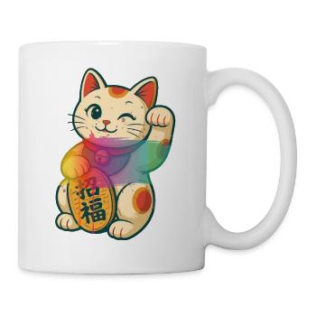 Winkende Glückskatze mit Regenbogen Effekt - Tasse - Weiß - Rechts