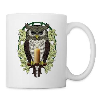 Nacht-Eulenkerze im Blattkranz - Tasse - Weiß - Rechts