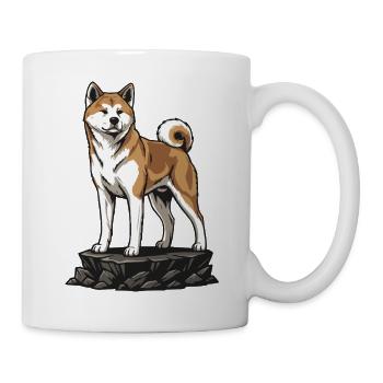 Akita Inu Dog on Rock Noble Japanese Portrait - Mug - white - Right