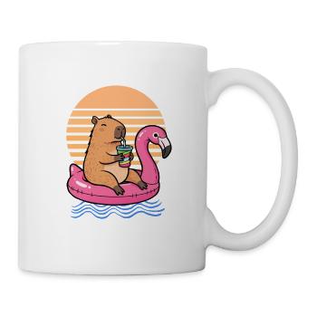 Capybara auf rosa Flamingo - Tasse - Weiß - Rechts
