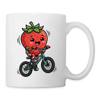 Süße Erdbeere Auf Dem Fahrrad Unterwegs - Tasse - Weiß - Rechts
