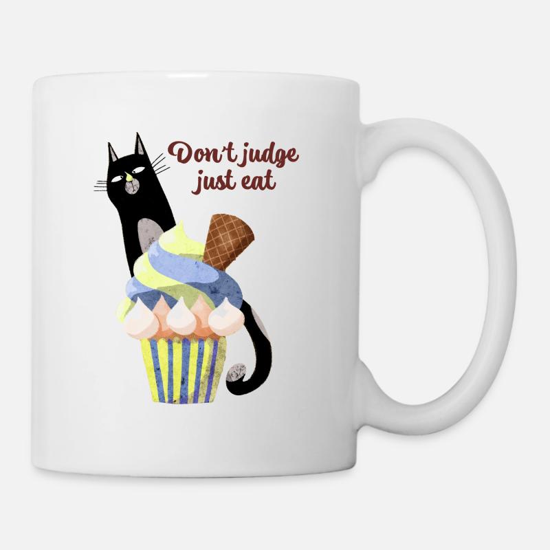 Ne jugez pas, mangez juste un drôle de dessert de cupcakes au chat - Mug blanc - blanc