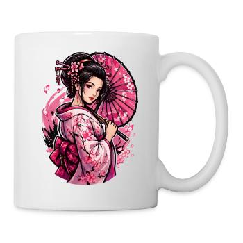 Geisha Kirschblüten Kimono - Tasse - Weiß - Rechts