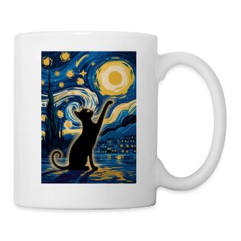 Schwarze Katze im wirbelnden Himmel Vincent Van Gogh - Tasse - Weiß - Rechts