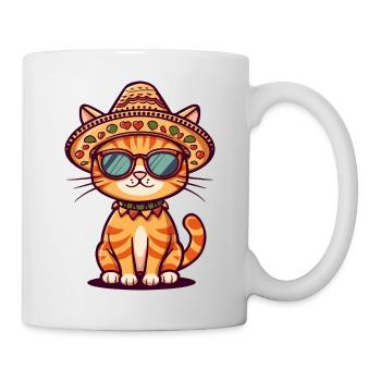 Katze Comic Lustig Sombrero - Tasse - Weiß - Rechts