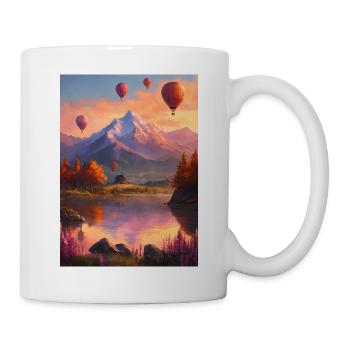 Ballonfahrt  am Bergsee bei Abendrot - Tasse - Weiß - Rechts
