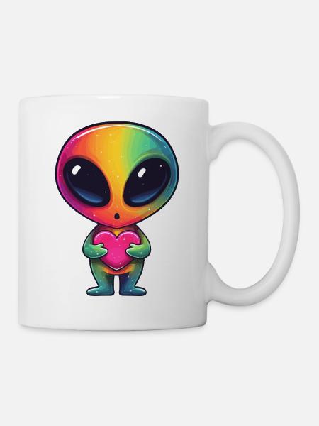 Regenbogenalien Herzfreund - Tasse - Weiß
