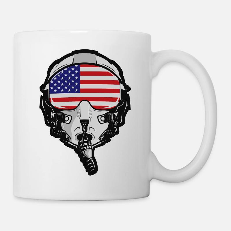 Casque de pilote américain avec drapeau américain - Mug blanc - blanc