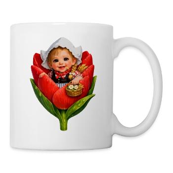 Baby in roter Tulpenblüte - Tasse - Weiß - Rechts