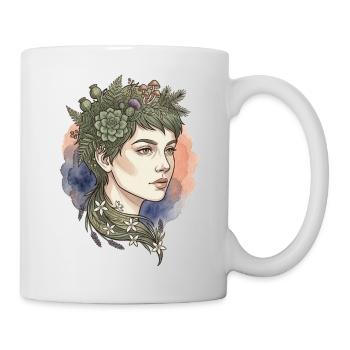 Floral Portrait Nymph Watercolor Beauty Charm - Mug - white - Right