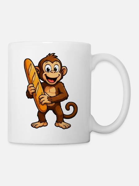 Affe mit Baguette - Tasse - Weiß