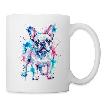 Farbenfroher Hund: Aquarell Kunst Design - Tasse - Weiß - Rechts