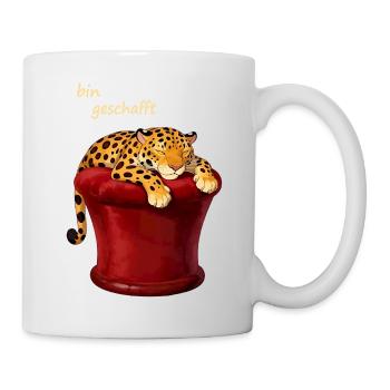 Schlafender Leopard im roten Zylinder - Tasse - Weiß - Rechts
