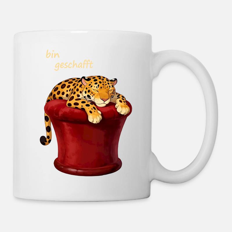 Schlafender Leopard im roten Zylinder - Tasse - Weiß