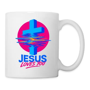 Jesus Loves You Kreuz Neon - Tasse - Weiß - Rechts