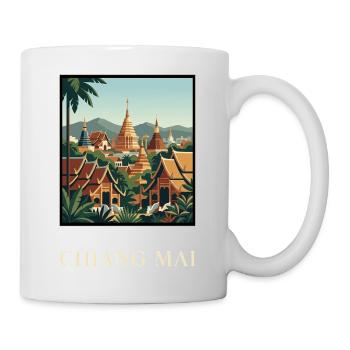 Chiang Mai Temples in Golden Sunset Thailand - Mug - white - Right