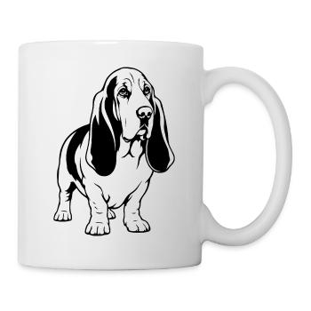 Basset-Hound_Hund_stehend_schwarzweiss - Tasse - Weiß - Rechts