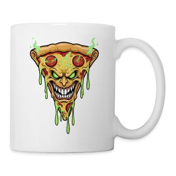 Pizza Dämonengesicht Neon Grün - Tasse - Weiß - Rechts