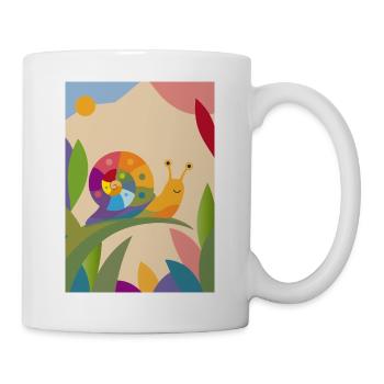 Bunte Schnecke auf Blatt – Süßes Naturmotiv - Tasse - Weiß - Rechts