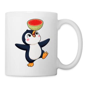 Süßer Pinguin Cartoon Melone Balancieren Sommer - Tasse - Weiß - Rechts