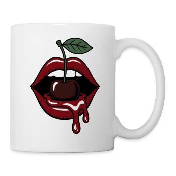 Edgy Cherry Lips Tattoo Style Streetwear Graphic - Mug - white - Right